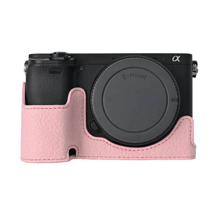 For Sony ILCE-6400 / A6300 / A6200 Litchi Texture PU Leather Camera Half Case Base(Pink)