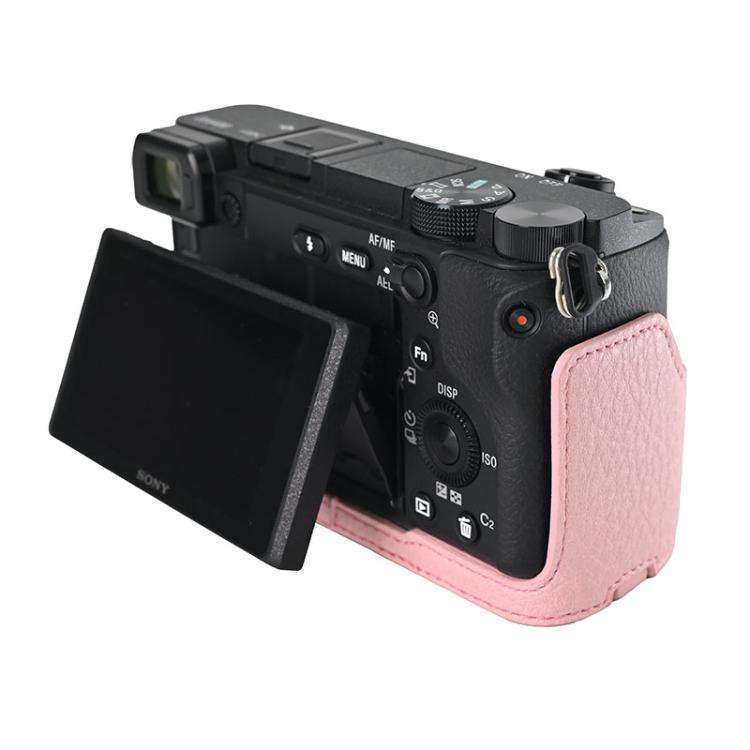 For Sony ILCE-6400 / A6300 / A6200 Litchi Texture PU Leather Camera Half Case Base(Pink)