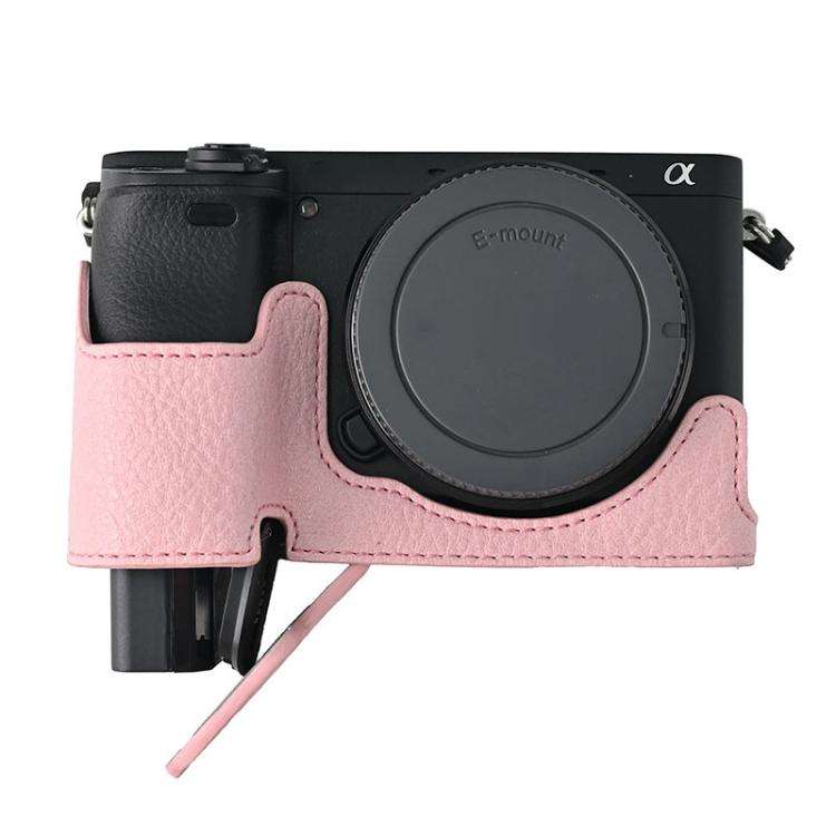 For Sony ILCE-6400 / A6300 / A6200 Litchi Texture PU Leather Camera Half Case Base(Pink)