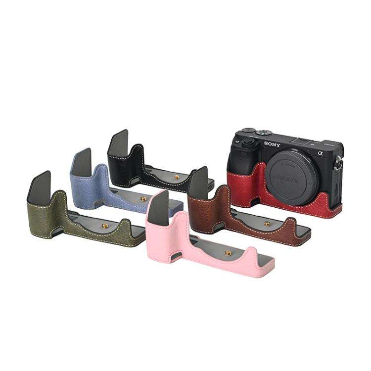 For Sony ILCE-6400 / A6300 / A6200 Litchi Texture PU Leather Camera Half Case Base(Pink)