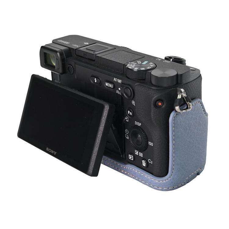 For Sony ILCE-6400 / A6300 / A6200 Litchi Texture PU Leather Camera Half Case Base(Blue)