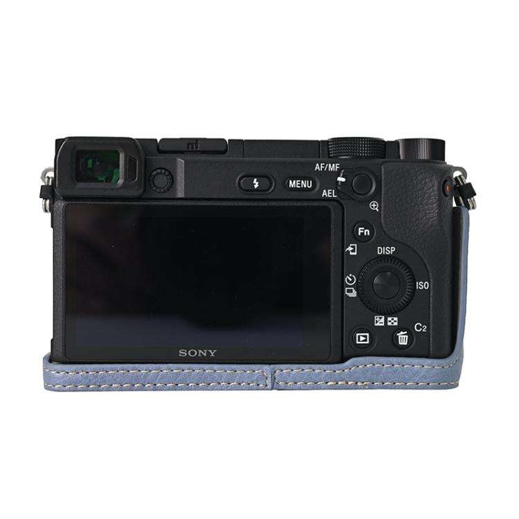 For Sony ILCE-6400 / A6300 / A6200 Litchi Texture PU Leather Camera Half Case Base(Blue)