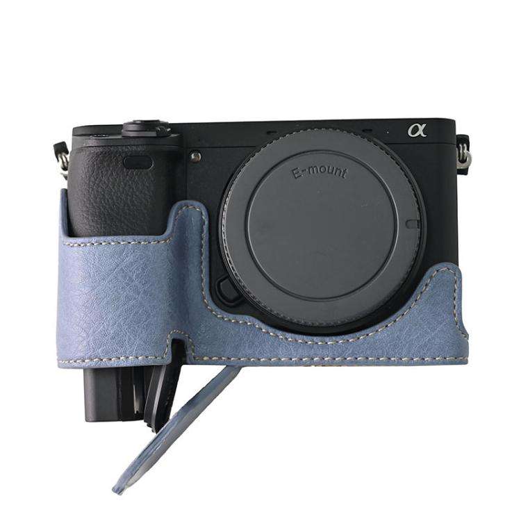 For Sony ILCE-6400 / A6300 / A6200 Litchi Texture PU Leather Camera Half Case Base(Blue)