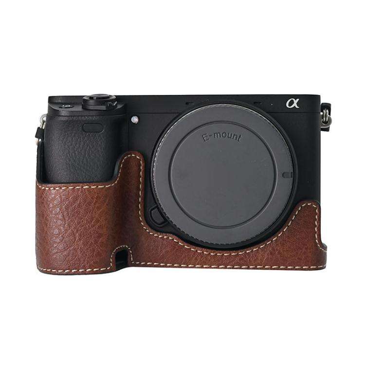 For Sony ILCE-6400 / A6300 / A6200 Litchi Texture PU Leather Camera Half Case Base(Coffee)