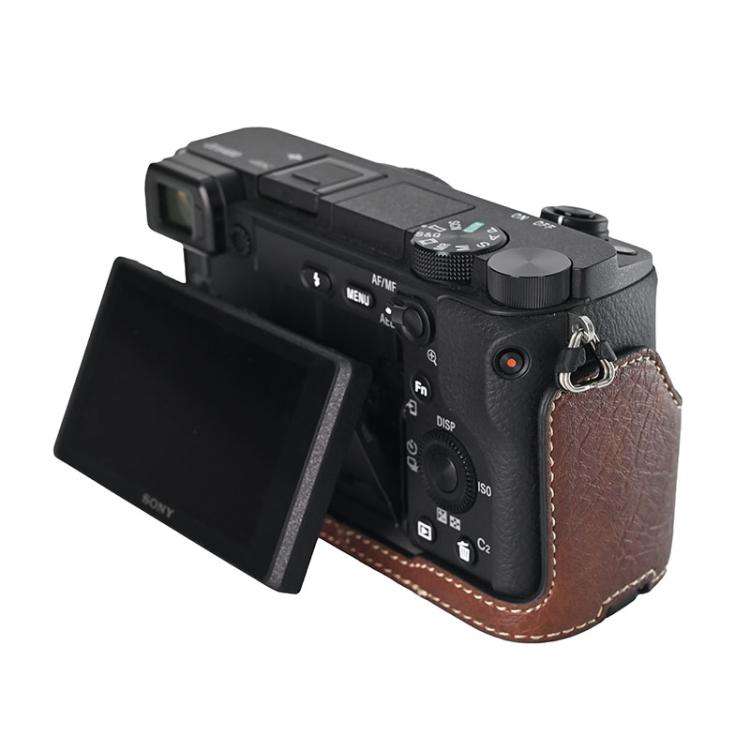 For Sony ILCE-6400 / A6300 / A6200 Litchi Texture PU Leather Camera Half Case Base(Coffee)