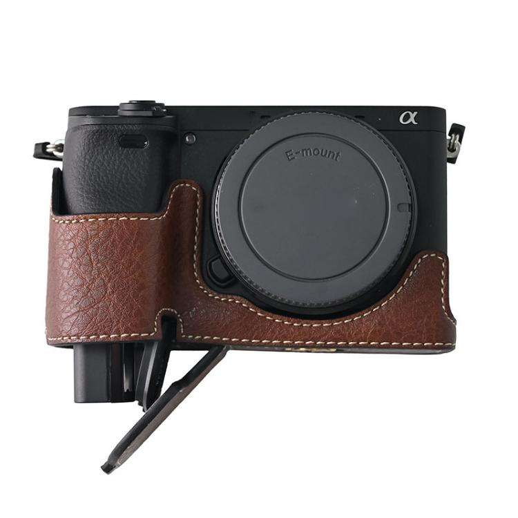 For Sony ILCE-6400 / A6300 / A6200 Litchi Texture PU Leather Camera Half Case Base(Coffee)