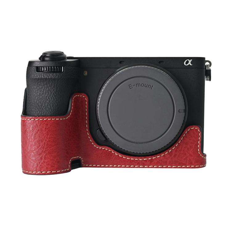 For Sony ILCE-6700 / A6700 Litchi Texture PU Leather Camera Half Case Base(Wine Red)