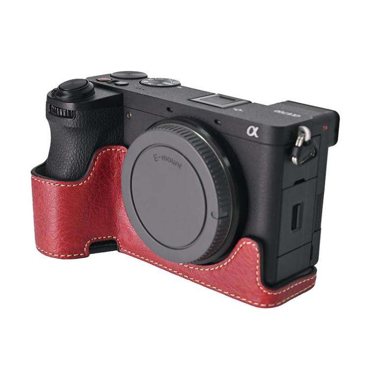 For Sony ILCE-6700 / A6700 Litchi Texture PU Leather Camera Half Case Base(Wine Red)