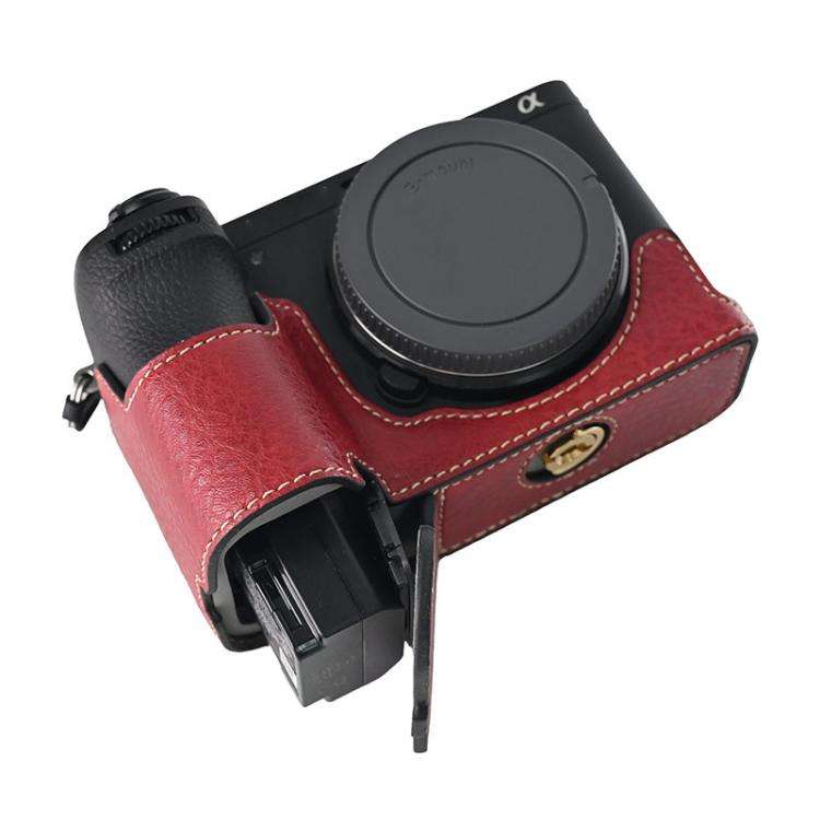 For Sony ILCE-6700 / A6700 Litchi Texture PU Leather Camera Half Case Base(Wine Red)