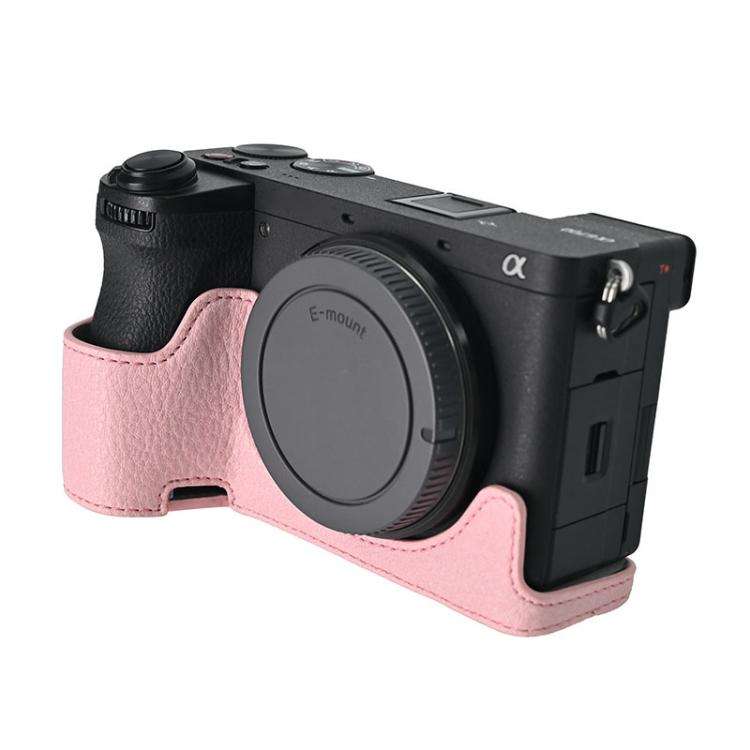 For Sony ILCE-6700 / A6700 Litchi Texture PU Leather Camera Half Case Base(Pink)