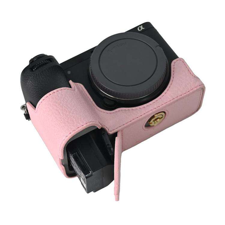 For Sony ILCE-6700 / A6700 Litchi Texture PU Leather Camera Half Case Base(Pink)