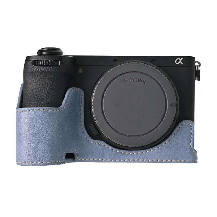 For Sony ILCE-6700 / A6700 Litchi Texture PU Leather Camera Half Case Base(Blue)