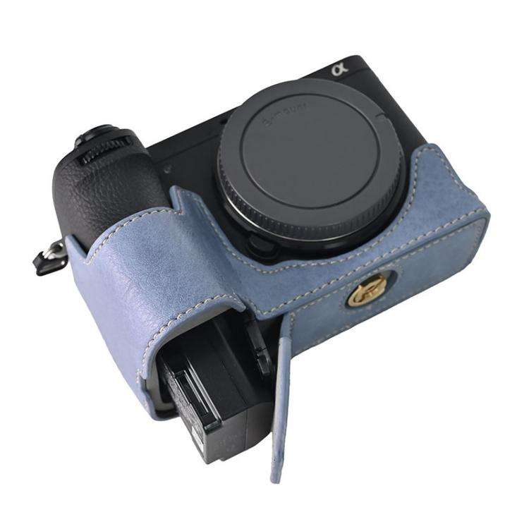 For Sony ILCE-6700 / A6700 Litchi Texture PU Leather Camera Half Case Base(Blue)