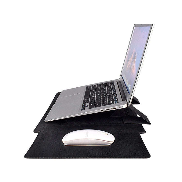 PU05 Sleeve Leather Case Carrying Bag with Small Storage Bag for 13.3 inch Laptop(Black)