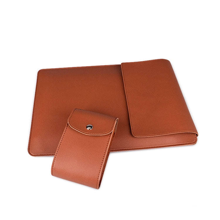 PU05 Sleeve Leather Case Carrying Bag with Small Storage Bag for 15.4 inch Laptop(Yellow)