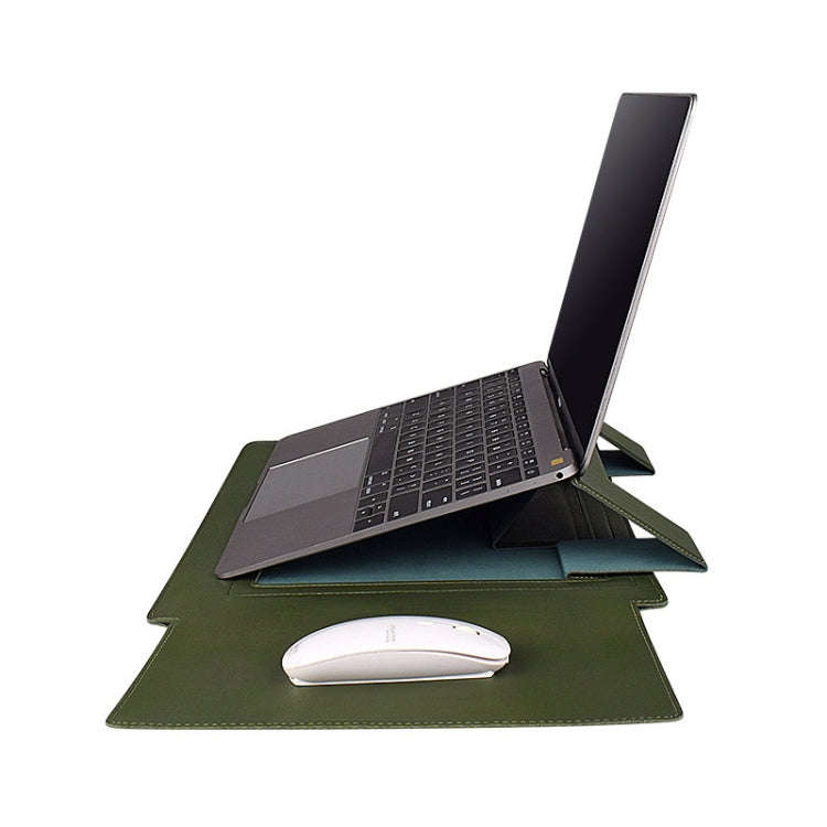 PU05 Sleeve Leather Case Carrying Bag with Small Storage Bag for 15.4 inch Laptop(Green)