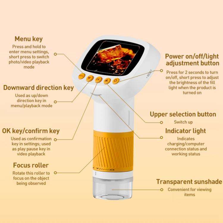CM5 2.0 inch Screen HD Digital Electron Microscope(Orange)