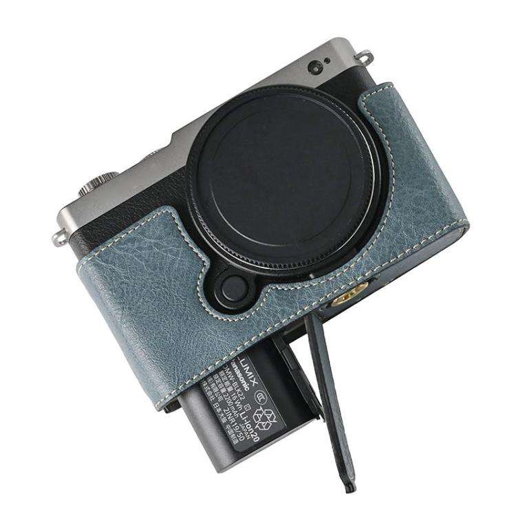 For Panasonic LUMIX S9 Litchi Texture PU Leather Camera Half Case Base(Blue)