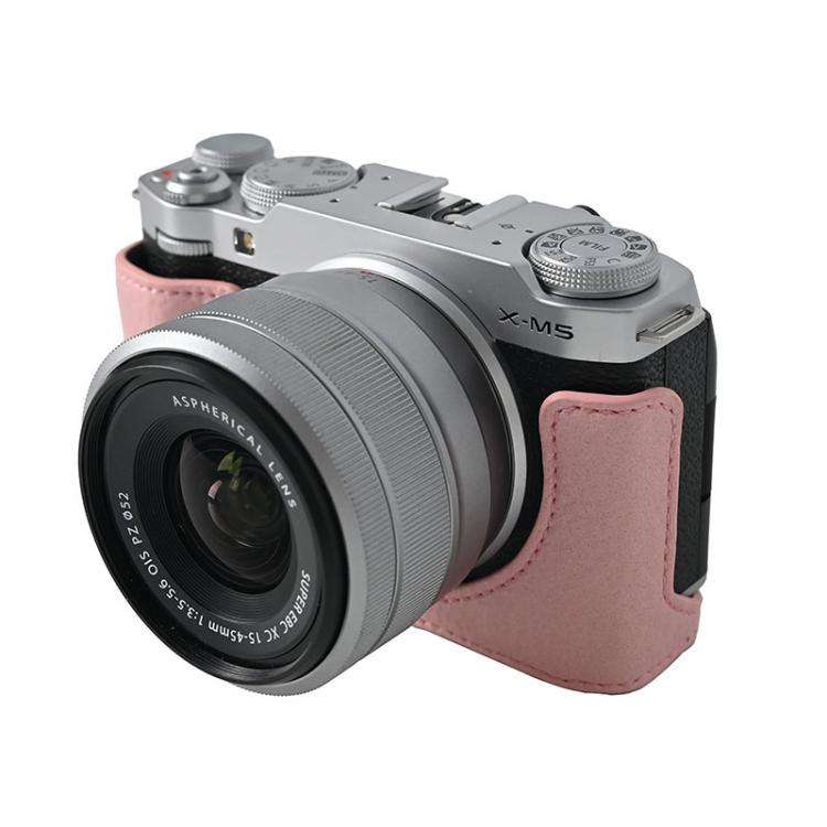 For FUJIFILM X-M5 Litchi Texture PU Leather Camera Half Case Base(Pink)