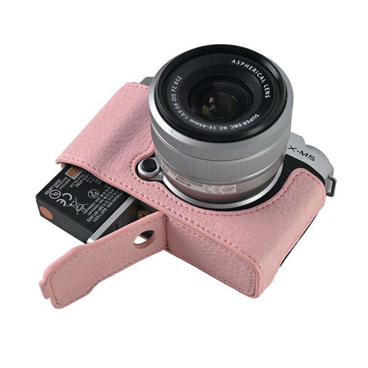 For FUJIFILM X-M5 Litchi Texture PU Leather Camera Half Case Base(Pink)