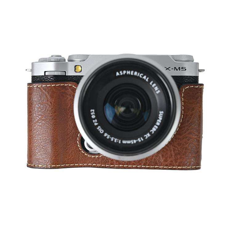 For FUJIFILM X-M5 Litchi Texture PU Leather Camera Half Case Base(Coffee)