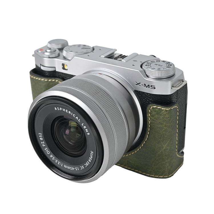 For FUJIFILM X-M5 Litchi Texture PU Leather Camera Half Case Base(Green)