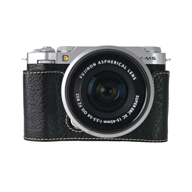 For FUJIFILM X-M5 Litchi Texture PU Leather Camera Half Case Base(Black)