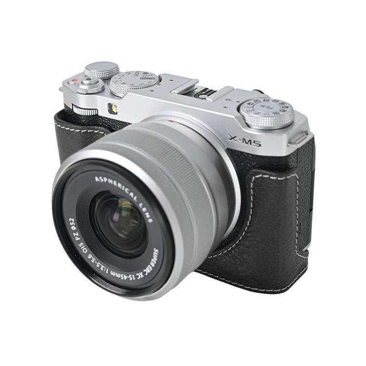 For FUJIFILM X-M5 Litchi Texture PU Leather Camera Half Case Base(Black)