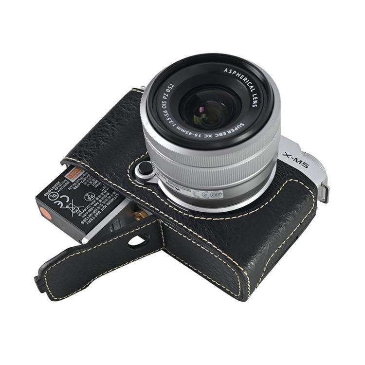 For FUJIFILM X-M5 Litchi Texture PU Leather Camera Half Case Base(Black)