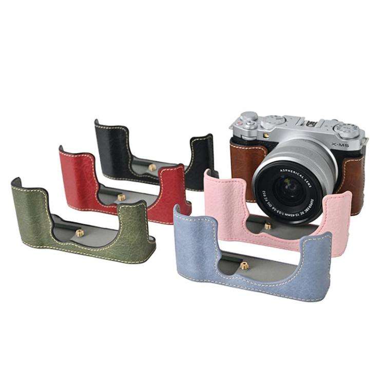 For FUJIFILM X-M5 Litchi Texture PU Leather Camera Half Case Base(Pink)