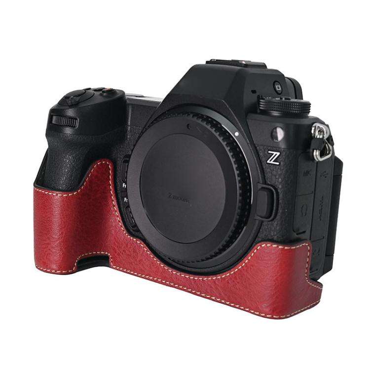 For Nikon Z6III Litchi Texture PU Leather Camera Half Case Base(Wine Red)