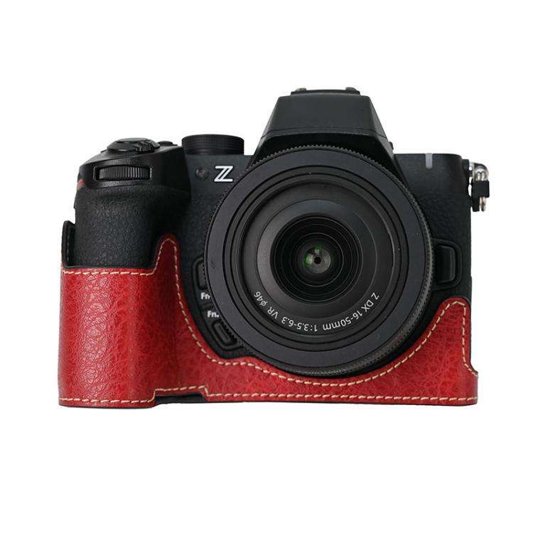 For Nikon Z50II Litchi Texture PU Leather Camera Half Case Base(Wine Red)