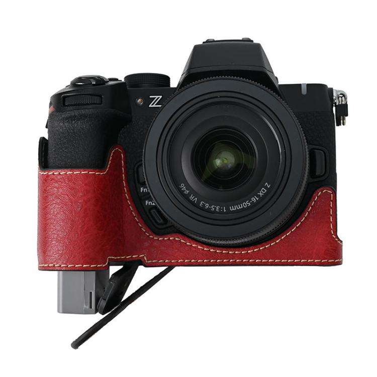 For Nikon Z50II Litchi Texture PU Leather Camera Half Case Base(Wine Red)