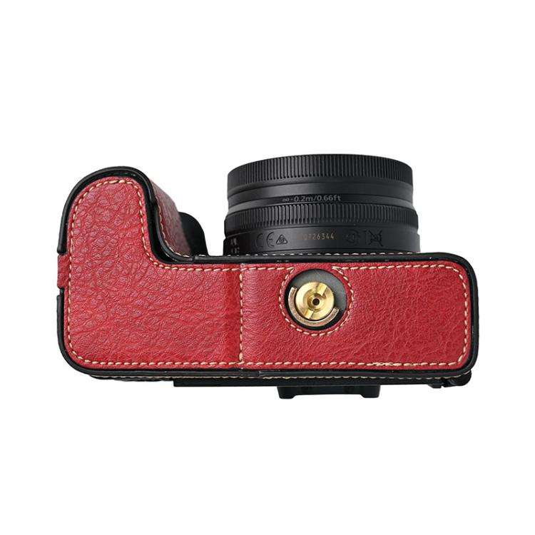For Nikon Z50II Litchi Texture PU Leather Camera Half Case Base(Wine Red)