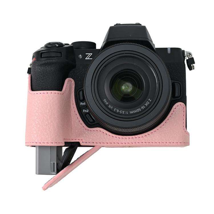 For Nikon Z50II Litchi Texture PU Leather Camera Half Case Base(Pink)