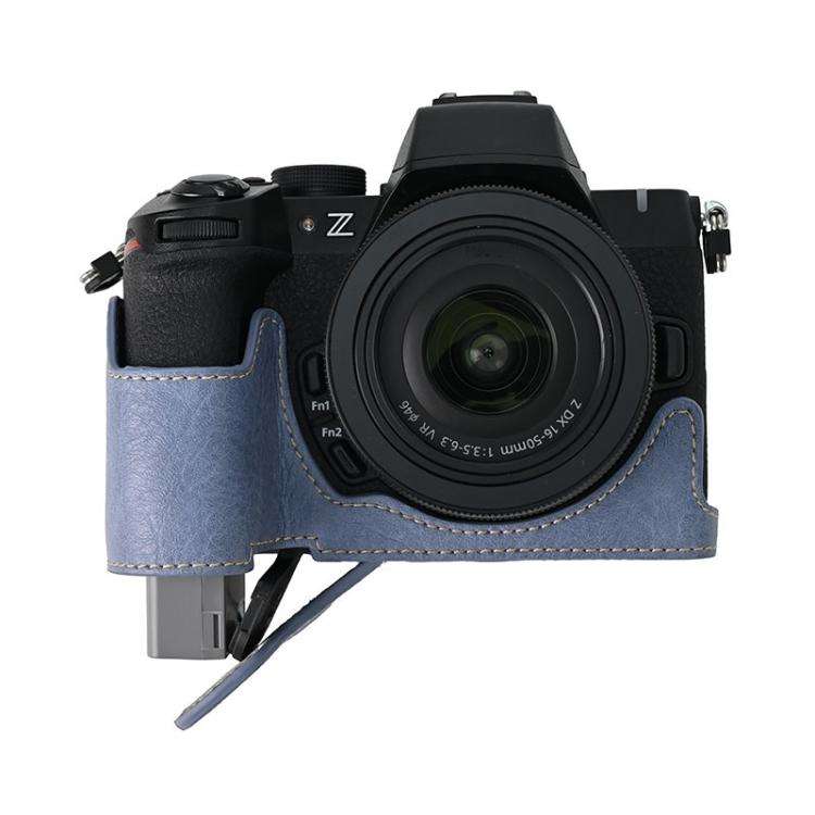 For Nikon Z50II Litchi Texture PU Leather Camera Half Case Base(Blue)