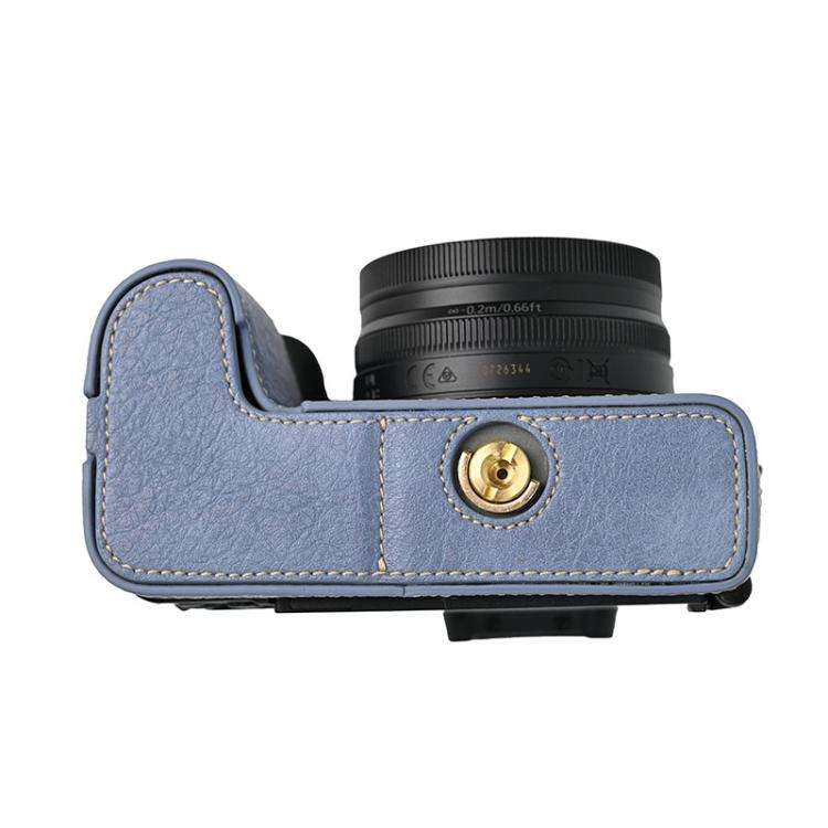 For Nikon Z50II Litchi Texture PU Leather Camera Half Case Base(Blue)