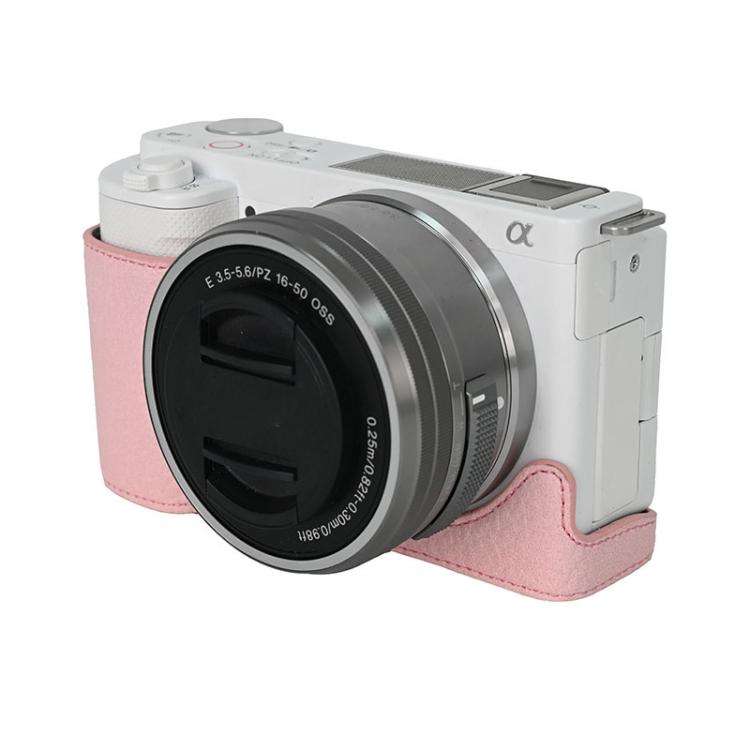 For Sony ZV-E10 Litchi Texture PU Leather Camera Half Case Base(Pink)
