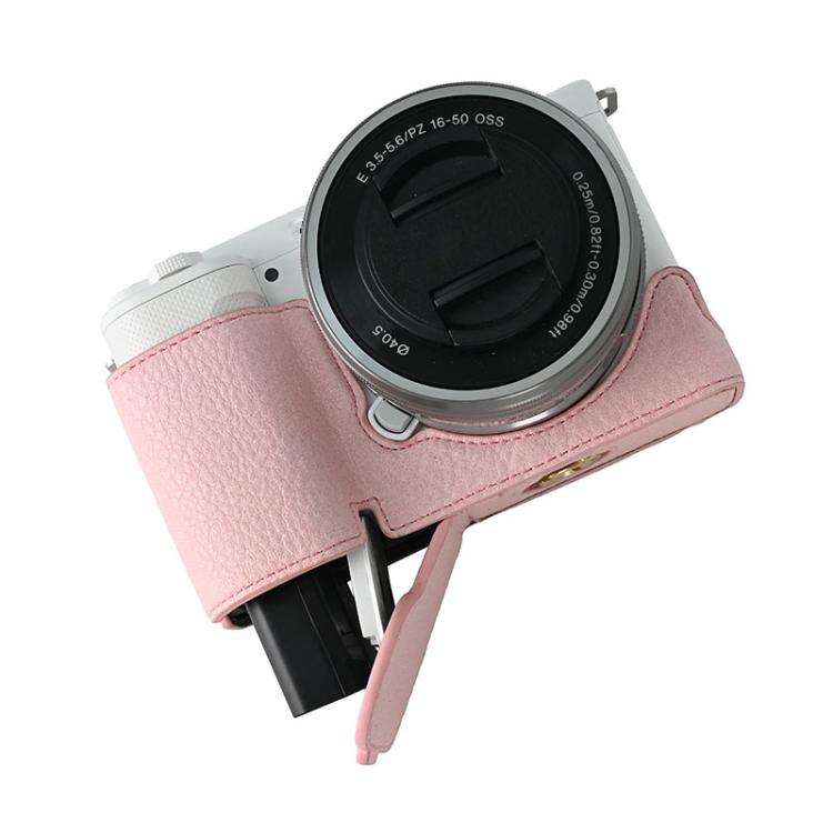 For Sony ZV-E10 Litchi Texture PU Leather Camera Half Case Base(Pink)