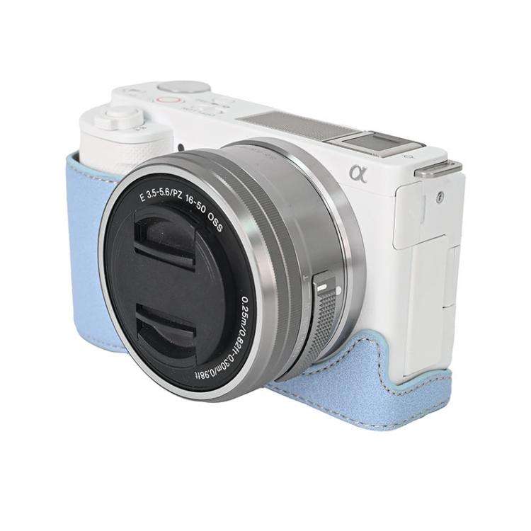 For Sony ZV-E10 Litchi Texture PU Leather Camera Half Case Base(Blue)