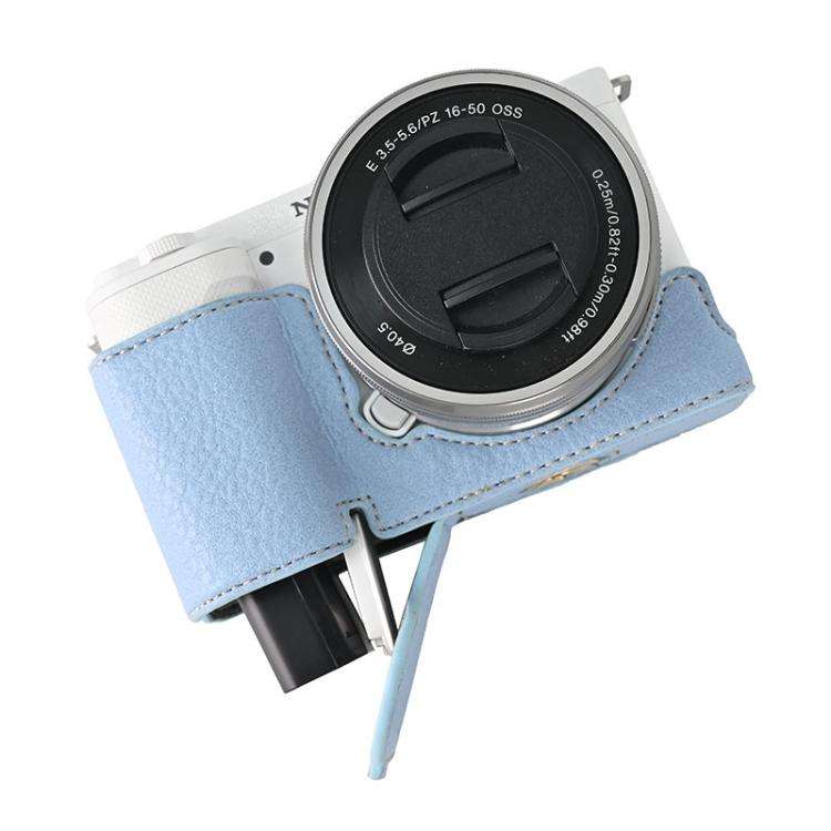 For Sony ZV-E10 Litchi Texture PU Leather Camera Half Case Base(Blue)