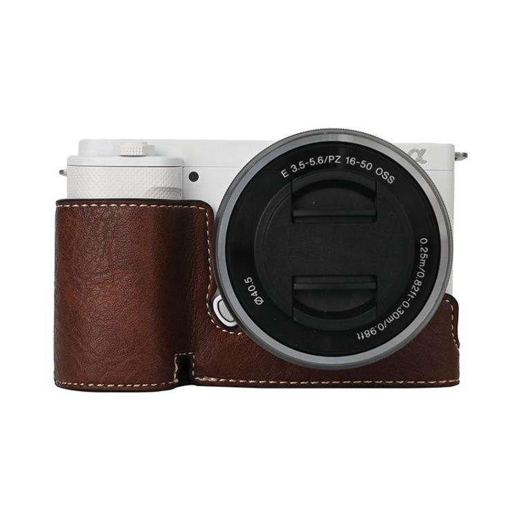 For Sony ZV-E10 Litchi Texture PU Leather Camera Half Case Base(Coffee)