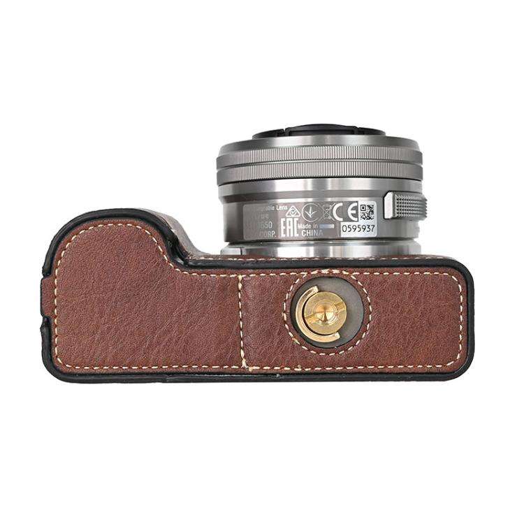 For Sony ZV-E10 Litchi Texture PU Leather Camera Half Case Base(Coffee)