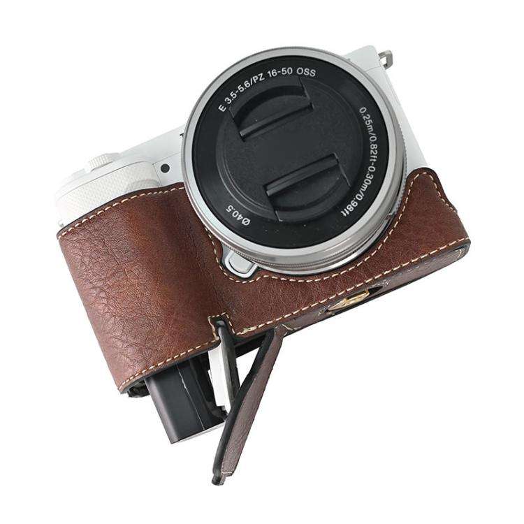 For Sony ZV-E10 Litchi Texture PU Leather Camera Half Case Base(Coffee)