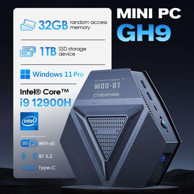 GXMO GH9 Windows 11 Mini PC, Intel Core i9 12900H Processor, Specification:32GB+1TB(AU Plug)