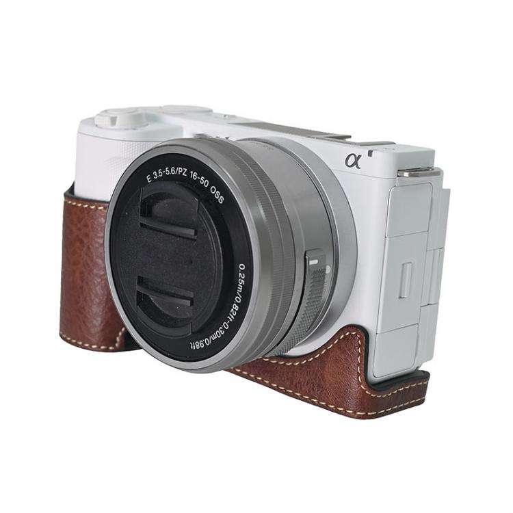 For Sony Alpha ZV-E10 II / ZV-E10M2 Litchi Texture PU Leather Camera Half Case Base(Coffee)