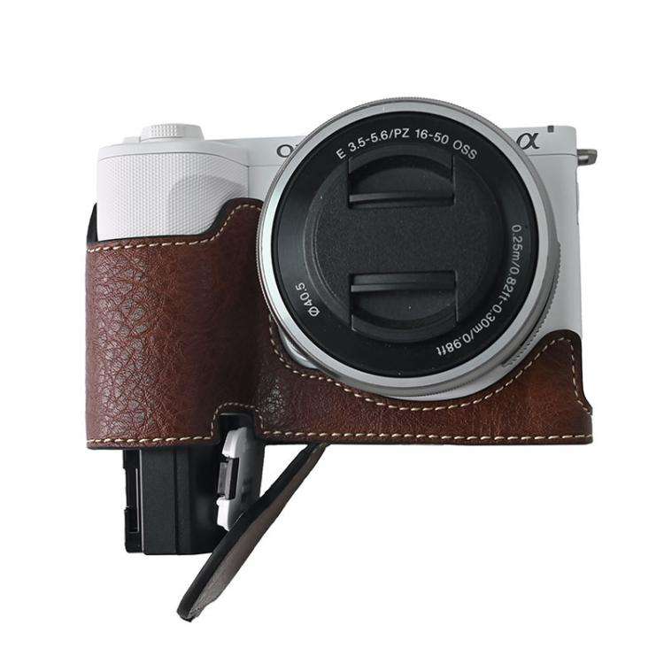 For Sony Alpha ZV-E10 II / ZV-E10M2 Litchi Texture PU Leather Camera Half Case Base(Coffee)