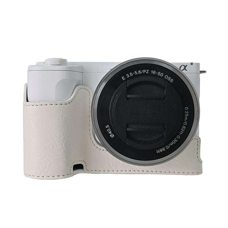 For Sony Alpha ZV-E10 II / ZV-E10M2 Litchi Texture PU Leather Camera Half Case Base(White)