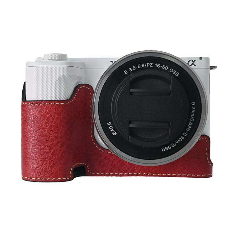 For Sony Alpha ZV-E10 II / ZV-E10M2 Litchi Texture PU Leather Camera Half Case Base(Wine Red)