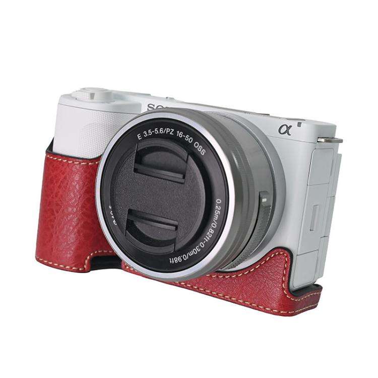 For Sony Alpha ZV-E10 II / ZV-E10M2 Litchi Texture PU Leather Camera Half Case Base(Wine Red)